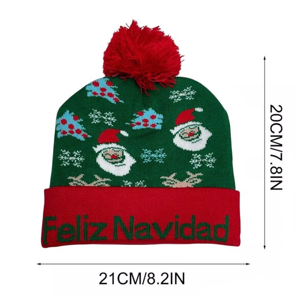 LED Christmas Beanie Knit Hat Light Up Tree Christmas Snowman Knitted Cap - Picture 3 of 3